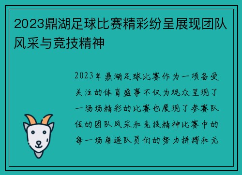 2023鼎湖足球比赛精彩纷呈展现团队风采与竞技精神
