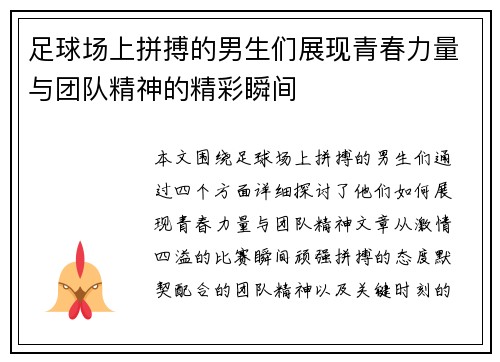 足球场上拼搏的男生们展现青春力量与团队精神的精彩瞬间