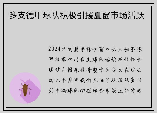 多支德甲球队积极引援夏窗市场活跃