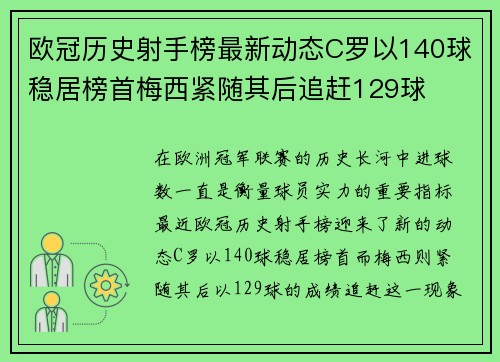欧冠历史射手榜最新动态C罗以140球稳居榜首梅西紧随其后追赶129球