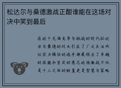 松达尔与桑德激战正酣谁能在这场对决中笑到最后