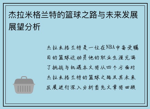 杰拉米格兰特的篮球之路与未来发展展望分析
