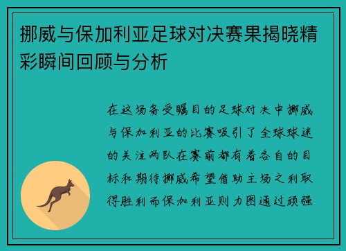 挪威与保加利亚足球对决赛果揭晓精彩瞬间回顾与分析