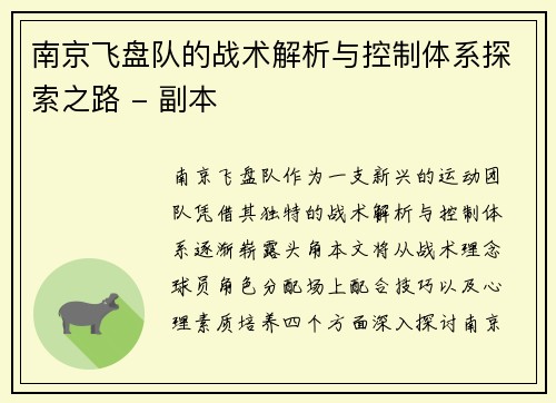 南京飞盘队的战术解析与控制体系探索之路 - 副本